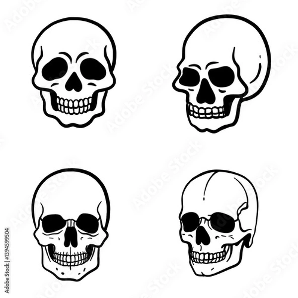Fototapeta skull head line art set illustration with cartoon theme on white background