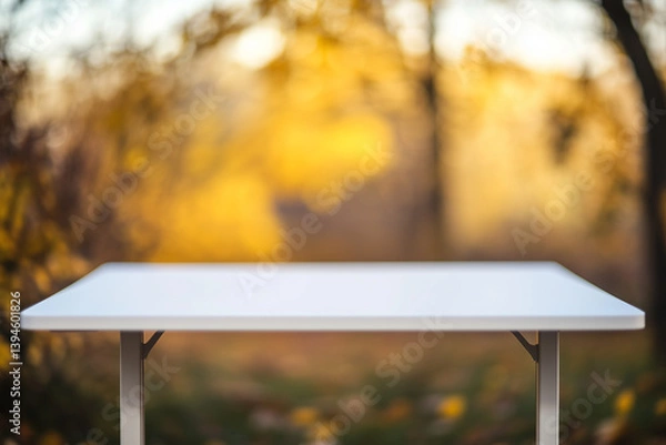 Fototapeta empty wooden table with blurred autumn  background 