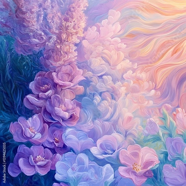 Fototapeta Garden of Sound: Imagine a garden where each flower represents a different sound or music note. Use soft brushstrokes to blend colors that reflect the rhythm and melody of nature, transforming the sen