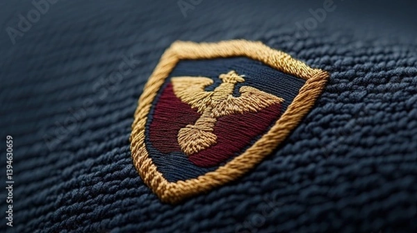 Obraz Embroidered badge on dark fabric