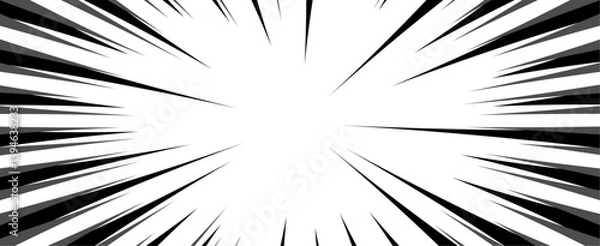 Fototapeta Comic pop art background. Vintage retro design. White radial backdrop with halftone elements and bubble.	