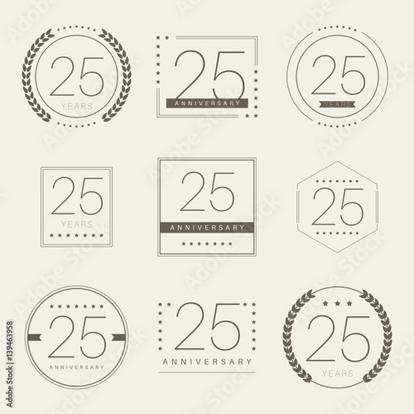 Obraz Twenty five years anniversary logotype. 25th anniversary logo set.