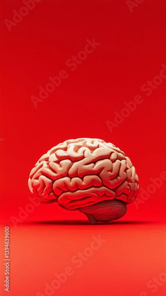 Fototapeta Human brain on a red background, vertical image
