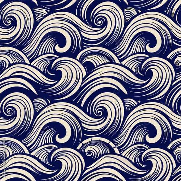 Fototapeta Hand-Drawn Ocean Waves Seamless Pattern
