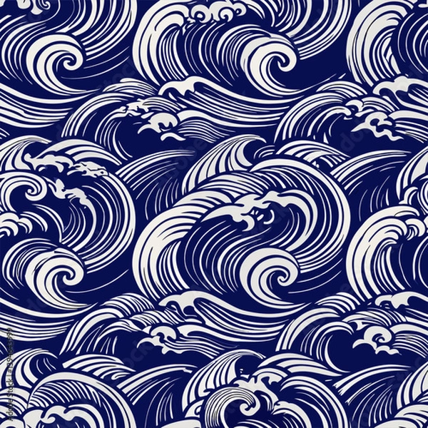 Fototapeta Hand-Drawn Ocean Waves Seamless Pattern
