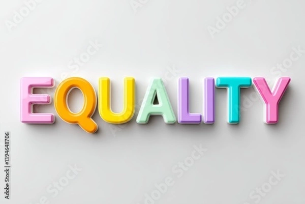 Fototapeta A clean white background with the word â€œEQUALITYâ€ in bold sans-serif, each letter in a different color