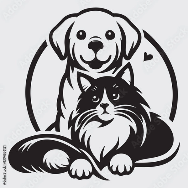 Fototapeta Vector image of dog and cat logo on white stock illustration