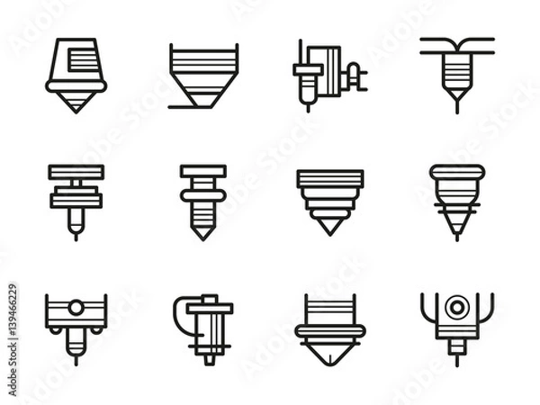 Fototapeta Laser machine heads black line vector icons set