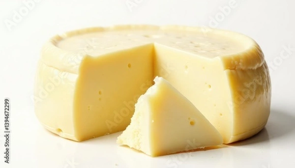 Obraz Artisan wheel of creamy white cheese, isolated , round, edam