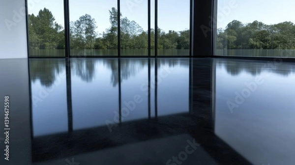 Obraz Modern interior with polished floor and large windows