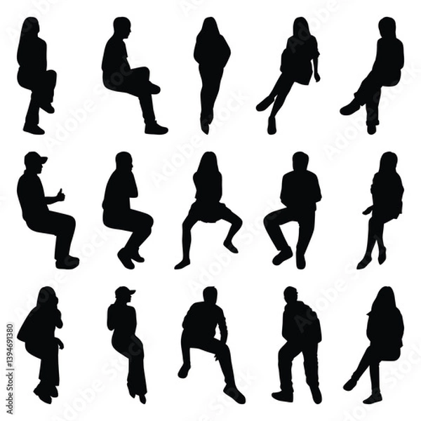 Obraz Vector collection set of sitting people silhouettes.	

