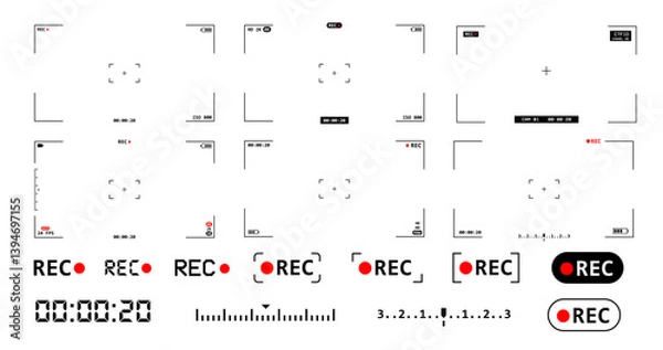 Obraz Recording sign icon, Camera viewfinder, Video camera screen, Screen photography frame vector illustration