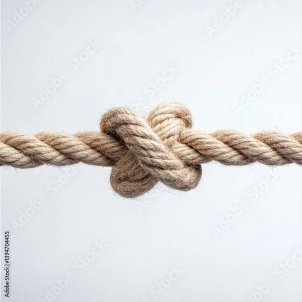 Obraz Close-up of a twisted knot on a natural fiber rope against a neutral textured background