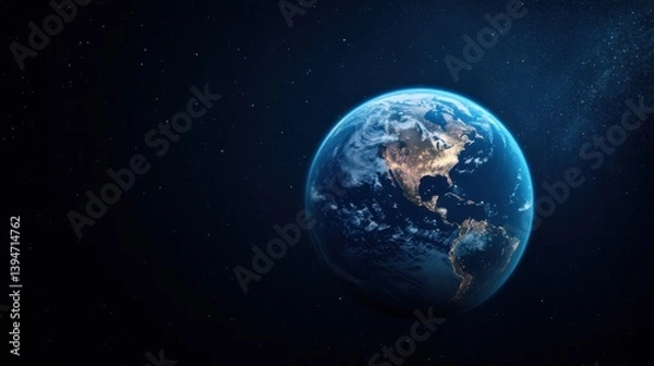 Fototapeta Stunning View of Earth from Space at Night Displaying Twinkling Lights and Natural Beauty of the Planet