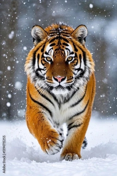 Fototapeta a close up of a tiger walking in the snow