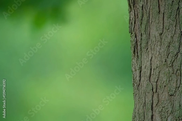 Fototapeta Close-up tree trunk, blurred green foliage background