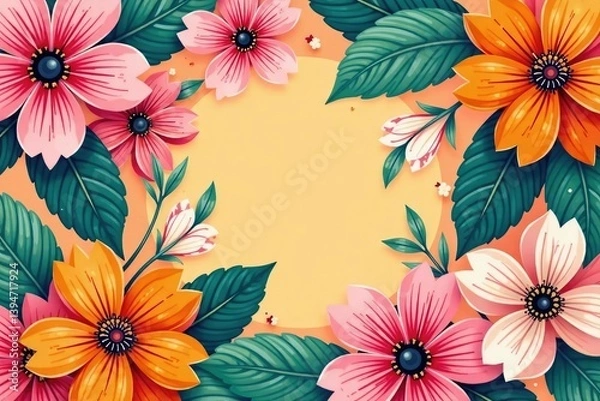 Fototapeta Bold, vibrant floral pattern, ideal for summer promotions , discount, promotion