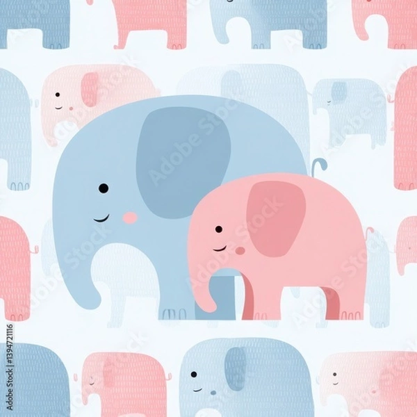 Fototapeta Cute Cartoon Elephants Pattern for Kids, seamless pattern