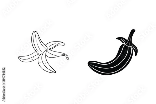 Fototapeta Banana Vector Illustration Featuring Peeled Fruit And Solid Black Design Element