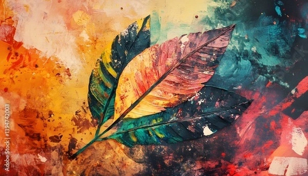 Fototapeta Abstract Feather Trio Painting on Canvas