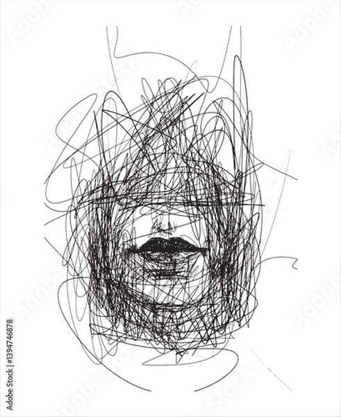 Fototapeta Vector illustration of lips. Doodle lips. Hand drawn. Sloppy drawing. Doodle art. Creative drawing. Sketch of lips. Chaotic lines. Scribble art
