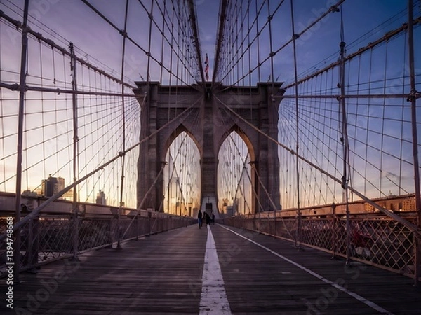 Fototapeta The Brooklyn Bridge: A Walk in the Evening