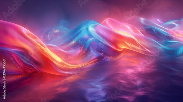 Obraz Abstract flowing waves of vibrant colors creating a dynamic visual effect in a digital landscape