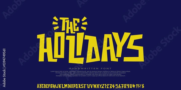 Obraz Handwritten Creative alphabet, playful letters, funny festival font for bright fiesta logo, Summer, birthday and greeting card typography, thank you phrases. Vector Typeface typographic design.