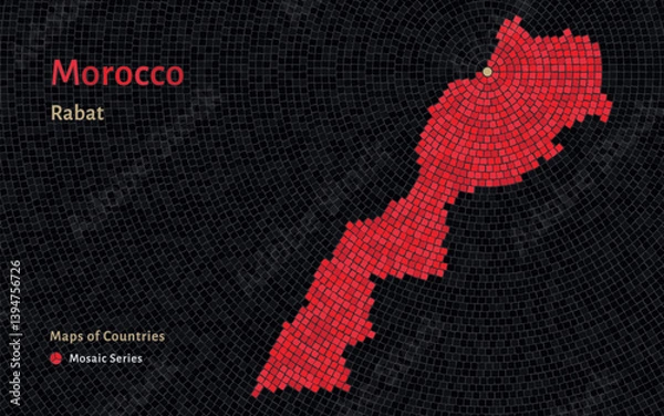 Obraz Morocco Map in a Decorative Mosaic Design Featuring Rabat