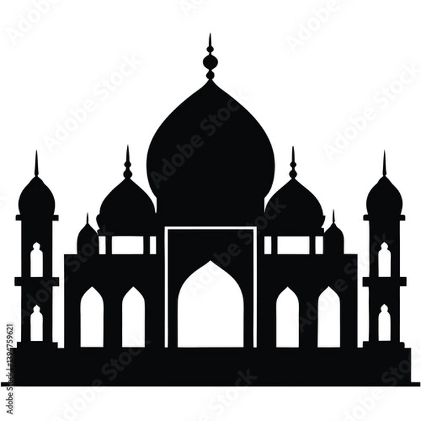 Fototapeta A silhouette illustration of a building with multiple domes and towers, resembling a historic architectural structure 