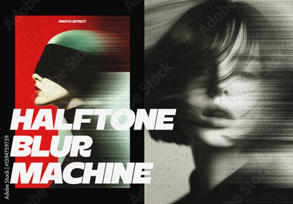 Fototapeta Halftone Poster Motion Blur Emulation Machine Photo Effect