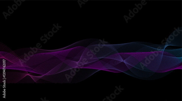 Obraz Purple gradient dark background abstract wave lines curved texture vector design