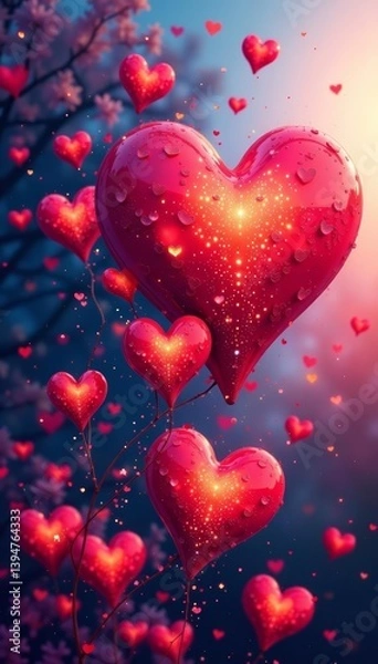 Fototapeta Abstract arrangement of colorful heart shapes creating panoramic backdrop, colors, artistic, vibrant