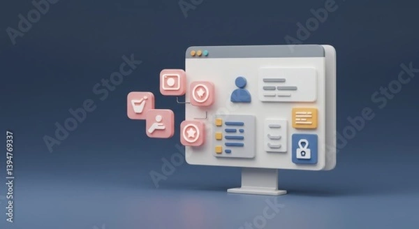 Fototapeta Modern 3D Render of User Interface Dashboard Design for E-commerce Platform with Integrated Features and Secure Access