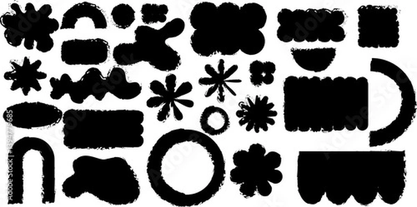 Fototapeta Grunge abstract shapes with rough brush texture in black on white background. Ideal for edgy designs, artistic compositions, and creative branding. Vector EPS 10