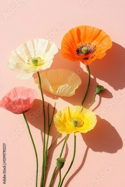 Fototapeta Vibrant poppy blooms in pastel harmony a symphony of color and light floral elegance botanical beauty nature's artistry spring awakening