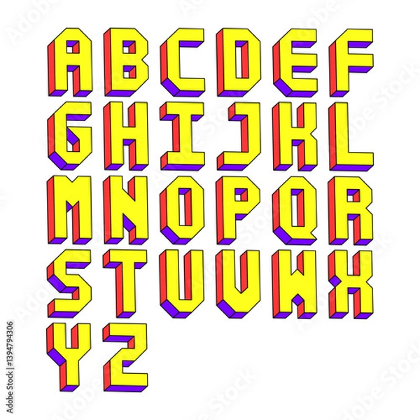Fototapeta Colorful alphabet letters with 3d isometric effect