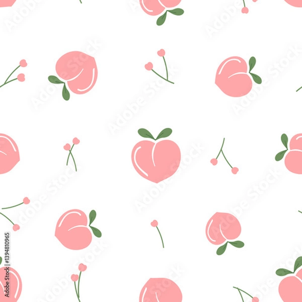 Fototapeta Seamless pattern with pink peach  and pink flower branches on white background vector.