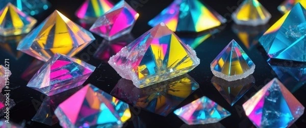 Obraz Polarized light microscopy displaying colorful microcrystals