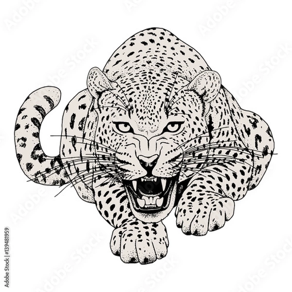 Obraz Leopard face tattoo ,Vector illustration, print
