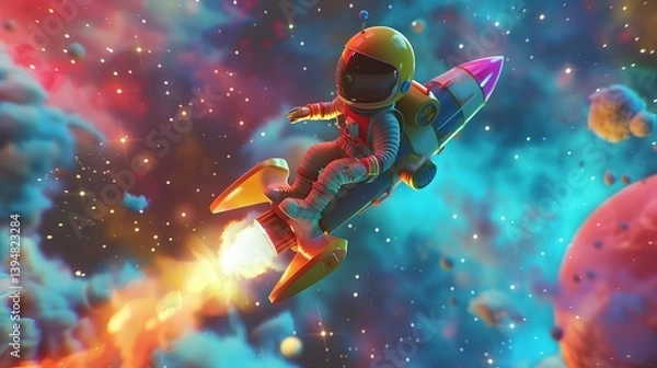 Fototapeta astronaut and spaceship flying in space 