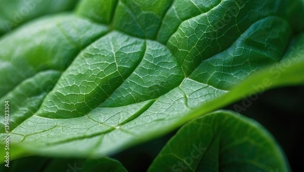 Fototapeta Detailed macro perspective of the green plant leaf veins structure, highlighting texture in a nature-themed microscopic view