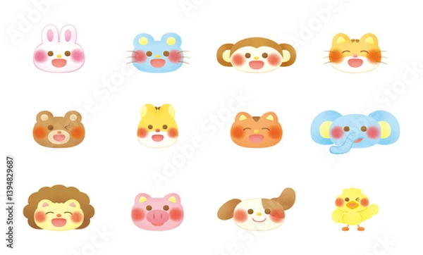 Fototapeta Set of various animal faces