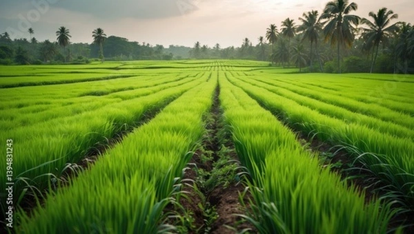 Fototapeta Ginger cultivation. Crop raised in farming fields.