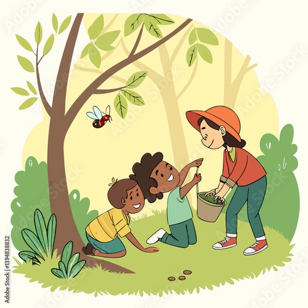 Fototapeta Vector design explaining the importance of love of nature and animals in children