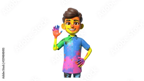 Fototapeta A playful boy surrounded by vibrant color splashes, ideal for dynamic and artistic designs.
