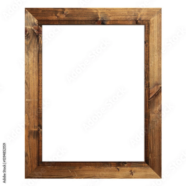 Fototapeta A wooden picture frame with a blank interior, suitable for displaying artwork or photographs.