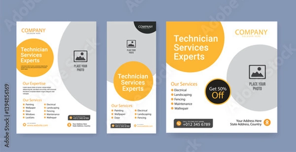 Fototapeta Electrician abstract banner template, electrical service job advertisement, wireman rectangle size ad, electricity plug flyer leaflet concept