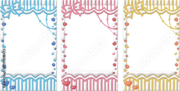 Obraz 落書き チェキ ぷっくり デコレーション フレーム ピンク シアン イエロー