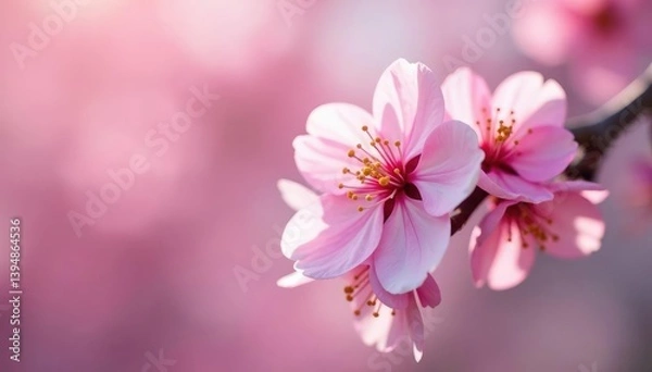 Fototapeta Delicate pink sakura blossoms, full bloom, soft petals , bloom, design, floral pattern
